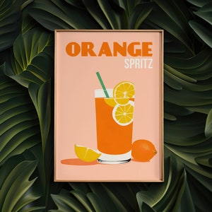 Orange Spritz Cocktail Art Print - Modern Minimalist Kitchen Wall Decor - Refreshing Summer Drink Illustration Poster
