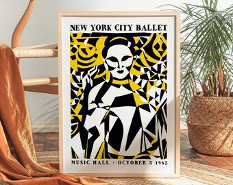 NYC BALLET - Vintage Poster, New York City Ballerina Print, Art Deco Nursery Decor Ideas - Housewarming gift Nordic Decor, Aesthetic