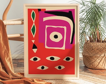 Mid-Century Abstract Wall Art Print Abstract Painting Giclee Art Print - vintage 24x36, large prints, Colorblock poster, Moroccan inspired