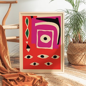 Mid-Century Abstract Wall Art Print Abstract Painting Giclee Art Print - vintage 24x36, large prints, Colorblock poster, Moroccan inspired