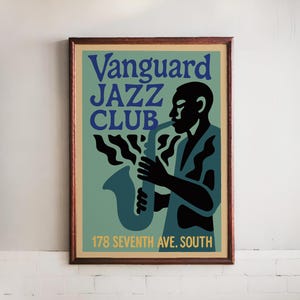 Jazz Club Poster: Retro Saxophone Player Art - Mid Century Modern