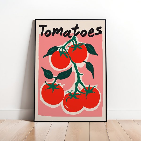 Vintage Tomato Art Poster, Retro Kitchen Wall Decor, Colorful Vegetable Illustration Print, Farmhouse Style Home Decoration, Unique Gift
