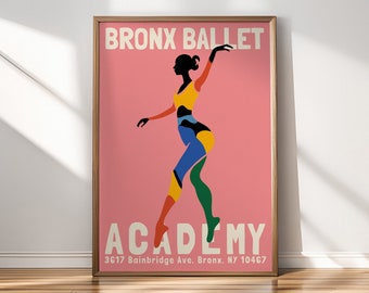 BRONX BALLET ACADEMY Poster | Pink Ballerina Art | nyc Dance Studio Wall Art Print - Elegance Movement Inspiration, Classical Dancer