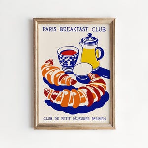 Paris Cafe Art Print: Retro Croissant & Coffee Illustration