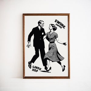 Lindy Hop Poster: Retro Swing Dance Art Print