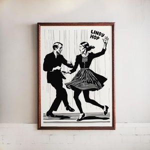 Lindy Hop Dance Poster: Retro 1950s Swing Art Print