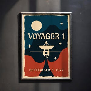 Voyager 1 Space Poster: Vintage NASA Launch Art Print