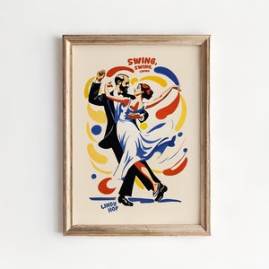 Lindy Hop Dancing Poster: Retro Swing Dance Art Print