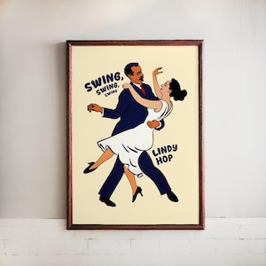 Lindy Hop Dance Poster: Retro Swing Dancing Art Print