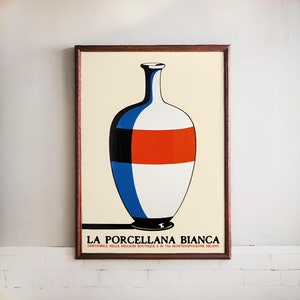 Impresión de póster publicitario de porcelana italiana - La Porcellana Bianca, Milán, arte boutique - Diseño de jarrones modernos de mediados de siglo, decoración del hogar, arte mural