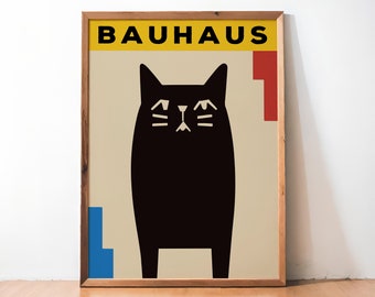Bauhaus Cat Poster - Retro Exhibition Wall Art - Graphic Art