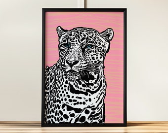 White Leopard Poster - Jungle Cat Art Print, Cheetah Illustration, Naturalist Poster, Vintage Look, Illustration, Wall Art