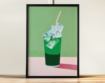 Iced Matcha Latte Poster | Refreshing Art - Modern Minimalist Iced Drink, Perfect for Kitchen or Dining Room Wall Decor, Restaurant Decor