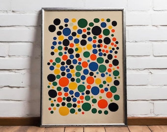 Retro Abstract Painting Giclee Art Print -Polka Dots Mid-Century Abstract Wall Art Print, vintage 24x36, large prints, Colorblock poster