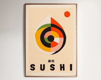 MINIMAL SUSHI POSTER | Fine art, Japanese poster, Food wall art, Sushi art, Decoration, Trendy Dining room decor, Mid century modern