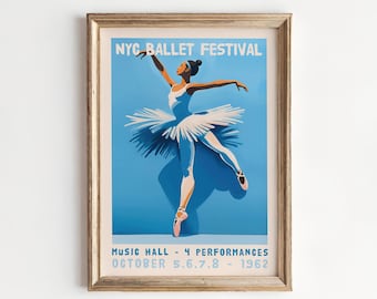 NYC Ballet Vintage Poster, Ballerina Print, Nursery Decor Ideas - New York City Exhibition, Ballet gift Nordic Decor, Large Size, Aesthetic