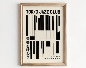 Tokyo Jazz Club Minimalist Poster - Black and White Abstract