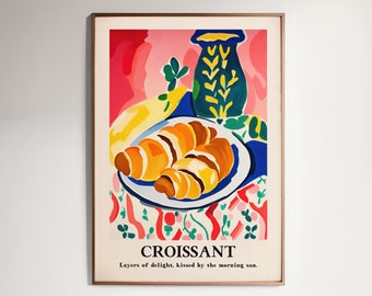 Croissant Poster, Food Print, Modern Kitchen Decor, Physical Prints, Large Mailed Art, Kitchen Art, Retro Poster, Housewarming Gift