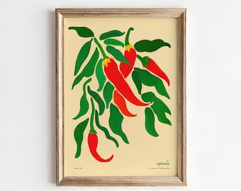 Chili Pepper Capsicum Annuum Poster - Kitchen Wall Decor Spicy Food Botanical Plant Print