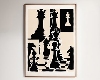 CHESS POSTER - Black and White - Husband Gift Idea - Airbnb decor Wall Art Print | Chess Player Gift Game Room Decor