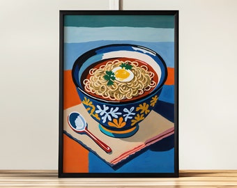 BOWL OF RAMEN Art Print -  Japanese Authentic Noodles Poster - Large Mailed Prints - Japan Freak and Foodie Gift - Beige Kitchen Wall Decor