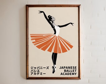 Japanese Ballet Academy Poster, Vintage Style Ballerina in Motion Wall Art, Dance Lover’s Decor, Unique Gift for Dancers, Collectible Print