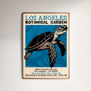 Los Angeles Botanical Garden Poster with Beautiful Sea Turtle Illustration, Nautical Wall Art, Coastal Home Decor, Unique Gift Nature Lovers
