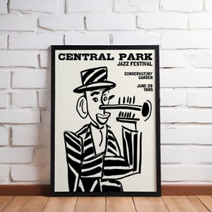 CENTRAL PARK Jazz Festival - large wall art prints, home decor, interior design, mancave posters musician gift, trumpet, giclee reproduction