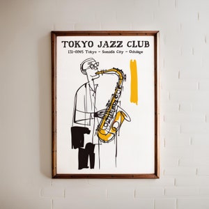 Tokyo Jazz Club POSTER | retro jazz music wall art, mid century modern, jazz musicians, over the bed wall decor, jazz gifts, saxophone