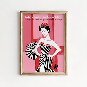 Póster de cabaret de París: impresión artística retro para decoración del hogar, arte francés vintage, arte de pared parisino, póster rosa glamoroso, impresiones listas para enmarcar