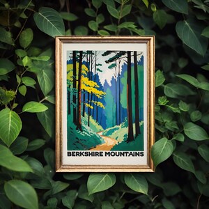 Berkshire Mountains Print: Retro Mid-Century Forest Travel Poster