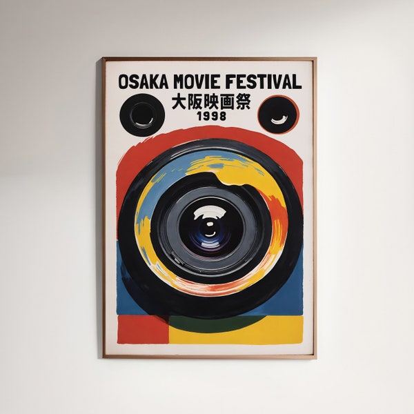 1998 Osaka Movie Festival Vintage Poster - Japanese Cinema Art, Retro Film Memorabilia, Abstract Camera Lens Design, Colorful Wall Decor