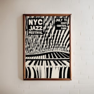New York City Jazz Festival Poster - jazz music wall art, mid century modern, NYC musicians over the bed wall decor, jazz gifts, grand piano
