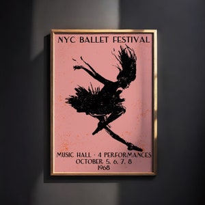 New York City Ballet Festival Poster - Music Hall Vintage Giclee Reproduction - Retro Ballerina Wall Art - Large Mailed Nursery Wall Decor