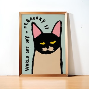 DÍA MUNDIAL DEL GATO - Póster - 17 de febrero - póster original, impresión, ilustración, decoración de pared - 24x36 B2 18x24 16x20 50x70 - para colgar en la entrada