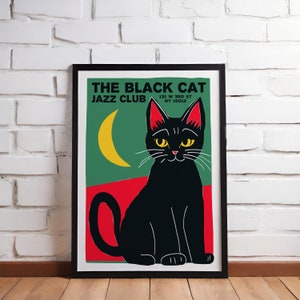 The Black Cat Jazz Club - Music poster - large wall art, art prints, home interior, mancave posters musician gift