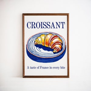 French Croissant Print: Retro Kitchen Wall Art, Paris Bakery Poster