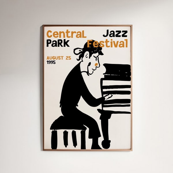Central Park Jazz Festival 1995 Poster - Vintage Music Event Art, Retro Pianist Illustration, Rare Wall Decor