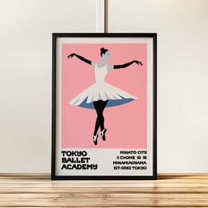 Tokyo Ballet Academy Poster, Elegant Ballerina Dance Wall Art, Pink and Black Minimalist Decor, Collectible Japanese Ballet Print image 1