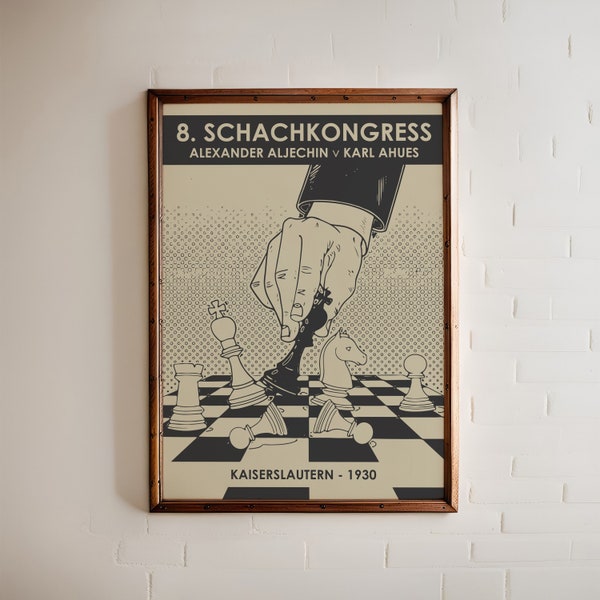 1931 Chess Poster - Vintage German Poster - Monochrome wall Art Prints, Player Gift Game Room Decor, Bar Decor - Mancave Graphic Black White