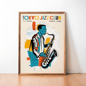 Tokyo Jazz Club Poster: Saxophone Giclee Print, Retro Mid-Century Art