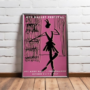 NYC Ballet Poster - Vintage Ballet Giclee Reproduction - Retro New York City Ballerina Wall Art - Large 24x36 Mailed Wall Decor, 50x70cm