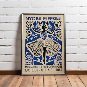 1962 NYC BALLET FESTIVAL Poster | Classical Dance Festival - New York City City Wall Art - Large Mailed Wall Decor - Nursery Decor for Girls
