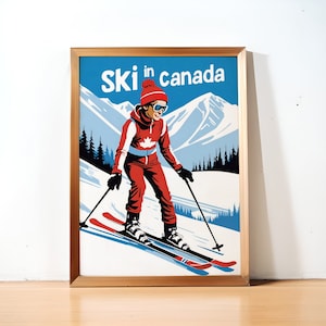 SKI IN CANADA Poster - Winter Mountains - Classy Decor - Retro Travel Poster - Advertising Reproduction - Printed Wall Art Decor