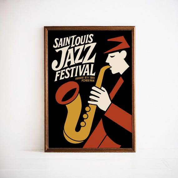 St. Louis Jazz Festival Poster Print - Vintage Saxophone