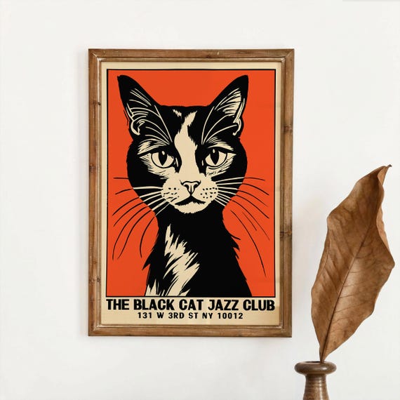 Black Cat Jazz Club (giclée Fine Art Print) Vintage Wall Decor for