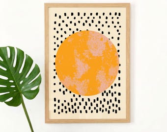 Abstract Orange Circle Print - Textured Modern Sun Wall Art Boho Dots Minimalist Decor