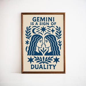 Gemini Zodiac Sign Astrology Poster - Celestial Horoscope Wall Art - Duality Star Sign Print -Mystic Boho Home Decor - Unique Astrology Gift