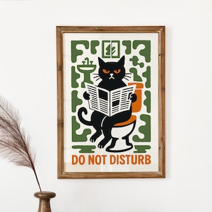 Do Not Disturb Cat POSTER | Newspaper Bathroom Humor Funny Print Wall Art Decor