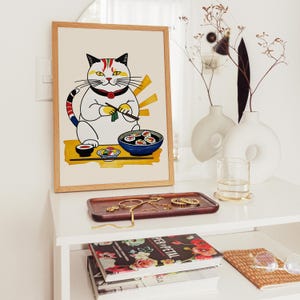 Cute Kawaii Sushi Cat Poster – Japanese Style Wall Art for Kitchen ...